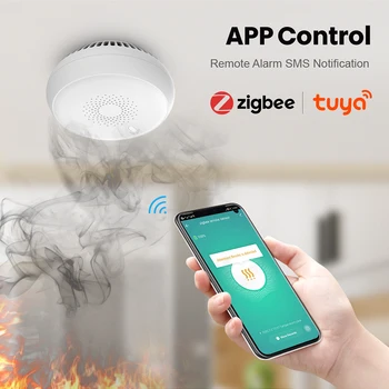 AVATTO Tuya Zigbee Inteligent Detector de Fum, de Viață Inteligentă APP Senzor de Alarmă de Incendiu sisteme de Securitate, Pompieri Lucrează pentru Gateway-ul Hub