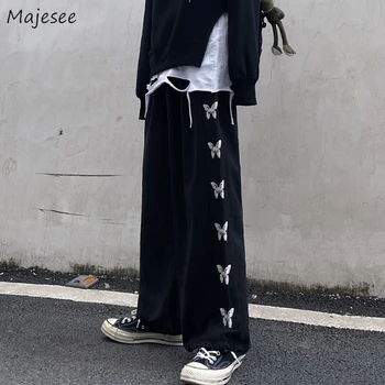 Pantaloni Casual Barbati Butterfle-tipărite Hip-hop de Moda Toamna Strada Purta Pantaloni Drepte Harajuku Adolescenti Elegant stil coreean Chic
