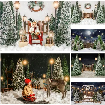 Mocsicka Crăciun Zăpadă De Iarnă Noapte Fundaluri Pentru Fotografie Pom De Crăciun Gard Decor Studio Fotografic Fundaluri Foto