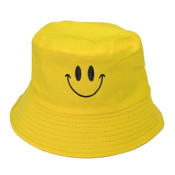 Casual Broderie Yellow Smiley face Pescar Palaria Pentru Femei Barbati Moda Simplu în aer liber panama Visor Soare pălărie găleată