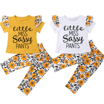 2019 Infant Toddler Copii Baby Girl Haine Set de Flori de Vara Maneca Scurta Scrisoare Bluze T-Shirt, Pantaloni Haine 2 BUC Utilaje