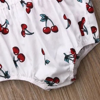 Noi 2 buc Fete pentru Copii Zburli Cherry Imprimare Scoop Gât Rotund Salopetă Bentita Sunsuit Tinutele de Vara Nou-născut Haine Set