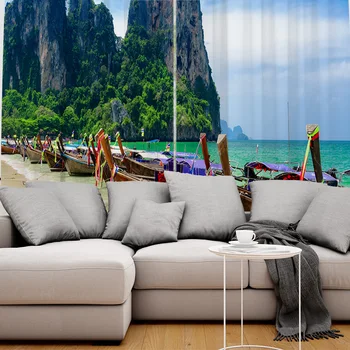 Perdele Thailanda Plaja Peisaj Insula Rock Barca Fereastră Perdea De Living Dormitor Decor Acasă Fereastra Panoului De Tratament