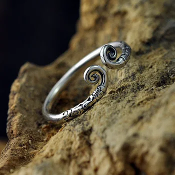 Real 925 Sterline De Argint Lovers Ring Inhibarea Deschidere Tip Măciucă De Aur De Epocă Flori Gravate Pentru Femei Barbati