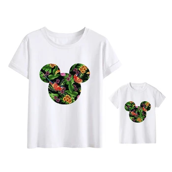 Flori Mickey Mouse Capul de Imprimare T-shirt de Familie Arata Ciudat Mama și Fiica Topuri Copii Tee Familie de Potrivire Haine,Picătură Navă