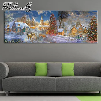 FULLCANG Liniștea de Crăciun diy 5d full diamond broderie mozaic de mari dimensiuni pe panza tablou peisaj de cerb pe perete decor FC2088