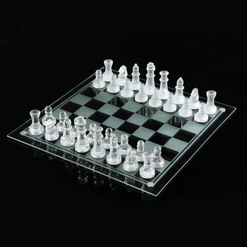 Tabla de Joc Fin de Sticla, Joc de Șah Set Solid de Sticla Piese de Șah și Oglindă de Cristal Tabla de Sah 10 x 10 inch Pentru Tineri Adulți Cadou