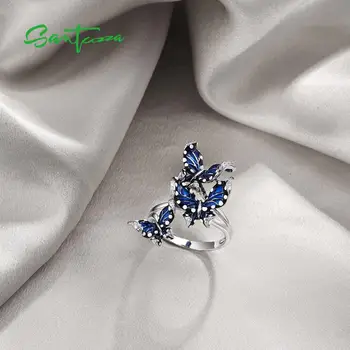 SANTUZZA Inele de Argint Pentru Femei Reale Argint 925 Fluture Albastru Inele la Modă Cadou de Petrecere Bijuterii Fine lucrate Manual Email