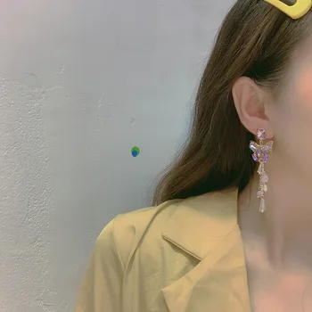 MWSONYA Moda Trendy coreean de Lux Fluture Violet Strălucitoare de Cristal Tassel picătură Cercei pentru Femeile Waterdrop Petrecere Bijuterii