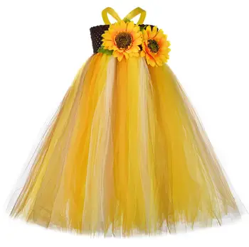 Halloween Costum Sperietoare pentru Fete de Floarea-soarelui Rochie de Lungime de Glezna Dovleac ziua Recunostintei Carnaval Rochie Tutu Rochiile de Bal pentru Copii