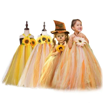 Halloween Costum Sperietoare pentru Fete de Floarea-soarelui Rochie de Lungime de Glezna Dovleac ziua Recunostintei Carnaval Rochie Tutu Rochiile de Bal pentru Copii