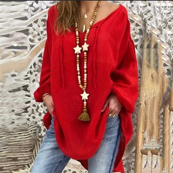 Toamna Iarna cu Maneca Lunga Galben Roșu Bluze Topuri Plus Dimensiune 5XL 2020 NOUĂ Femei Sexy V-Neck Loose Bluza din Bumbac Tricou
