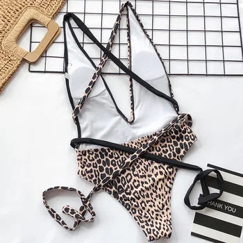INGAGA Leopard Mozaic-O singură Bucată de costume de Baie Sexy Cufunda Costume de baie Femei Crucea Bandaj Body Nou 2021 Backless Beachwear