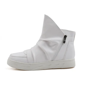 Modă Plisate din Piele Barbati Pantofi Casual de Primavara Toamna anului Nou High Top Barbati Cizme de Mens Glezna Cizme cu Fermoar Încălțăminte de culoare albă