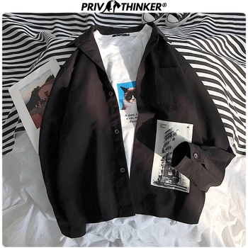 Privathinker Barbati Primavara Unisex Imprimare Tricouri 2020 Bărbați Moda Negru Bluza cu Maneci Lungi Streetwear Liber Masculin Tricouri Supradimensionate