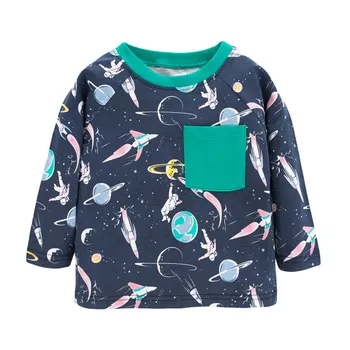 Sărituri de Metri Băieți Fete Spațiu tricouri pentru Toamna Primavara Bumbac Îmbrăcăminte pentru Copii Buzunare Copilul Topuri Tees Pentru Copii
