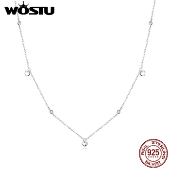 WOSTU Simplu Colier în formă de Inimă Argint 925 cu Lanț Lung Colier Original Pentru Femei FashionJewelry 2020 CQN417