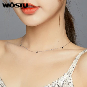 WOSTU Simplu Colier în formă de Inimă Argint 925 cu Lanț Lung Colier Original Pentru Femei FashionJewelry 2020 CQN417