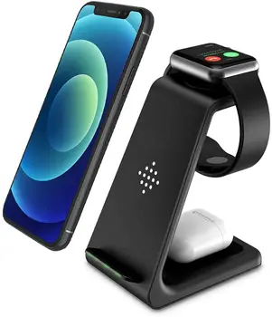 Încărcător Wireless, 3 În 1 Qi-Certificate de Încărcare Rapidă Wireless Station Incarcator Stand Dock pentru IPhone Apple Watch Samsung