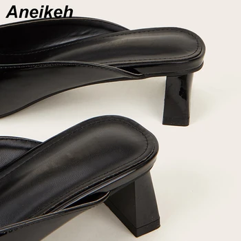 Aneikeh De Vară 2020 Femei Pantofi De Moda De Petrecere A Timpului Liber Solid Cap Superficial Peep Toe Toc Patrat Papuci De Casă Concis 36-43 Zapatos De Mujer