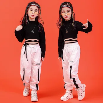 Copilul e Hip Hop Îmbrăcăminte Tricou Tricou Negru partea de Sus a Culturilor Pantaloni Casual pentru Fete de Jazz, Dans, Costume de Dans Haine Purta
