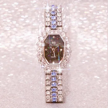 BS Vânzări la Cald Ceas Plin de Cristal Diamant Femei Ceas doamnelor ceas de lux marca de aur ceas de mână Brățară Incuietoare data ceas
