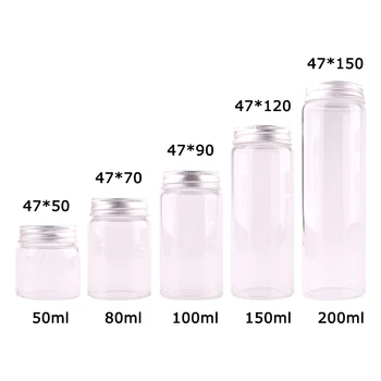 12pcs Dia 47mm 50ml/80ml/100 ml/150 ml/200 ml Transparent Spice Sticle Borcan Terariu cu Argint Aluminiu Capac Cadou de Nunta