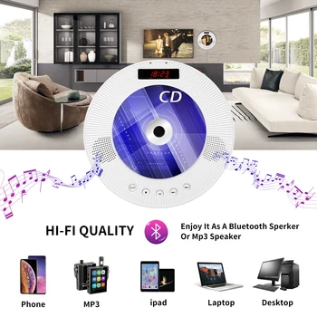 Actualizat Montat pe Perete DVD Player, Sunet Surround, CD Player Hifi Radio FM Bluetooth Music Player Portabil cu Telecomanda