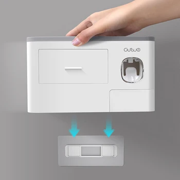 BAISPO Magnetic de Adsorbție Titularul Periuta de dinti Pasta de dinti Automată Dispenser din Plastic Montare pe Perete Raft de Depozitare Accesorii de Baie