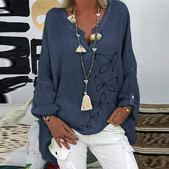 Camasi femei 2020 Casual cu Maneci Lungi imprimeu Floral Liber Tricou V-neck Bluza de Sus, Plus Dimensiunii Vară Toamnă Pulover de Sus 5xl