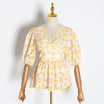 TWOTWINSTYLE Print Vintage pentru Femei Tricou Pătrat Guler Maneci Scurte Talie Mare Gol Afară Tricouri Femei 2020 Moda de Vara Noi