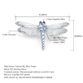 GEM de BALET Manual de Proiectare Brosa Libelula 925 Feliuta 1.41 Ct Naturale Sky Blue Topaz Pentru Femei Broșe Bijuterii Fine