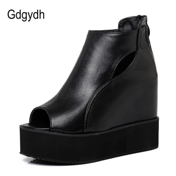 Gdgydh Open Toe Glezna Cizme Pentru Femei Pantofi Pene 2021 Primavara-Vara Pantofi Femei Casual Din Piele Moale Cizme Negre Confortabil