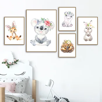 Leu, Elefant, Girafa Koala Iepure Junglă Arta De Perete Panza Pictura Nordică Postere Si Printuri Poze De Perete Copilul Decor Camera Pentru Copii