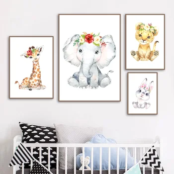 Leu, Elefant, Girafa Koala Iepure Junglă Arta De Perete Panza Pictura Nordică Postere Si Printuri Poze De Perete Copilul Decor Camera Pentru Copii