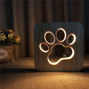 Firya Lemn Labă de Câine, Pisică, Animal Lumina de Noapte Bulldog francez Luminaria 3D Lampa USB Alimentat Birou Lumini Pentru Copii de Craciun Cadou