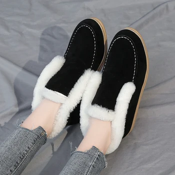 2021 Glezna Cizme de piele de Căprioară Cizme de Piele Blană Cald pantofi Casual Cizme de Iarna Slip-on Cizme de Zapada pentru Femei Plat Lână Cizme Femei Pantofi