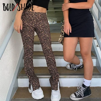 Bold Umbra Leopard 90 de Epocă Streetwear Pantaloni Skinny cu Talie Înaltă Split Pantaloni Lungi de Toamnă 2020 Femei Indie Estetice Pantaloni