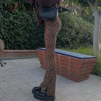 Bold Umbra Leopard 90 de Epocă Streetwear Pantaloni Skinny cu Talie Înaltă Split Pantaloni Lungi de Toamnă 2020 Femei Indie Estetice Pantaloni