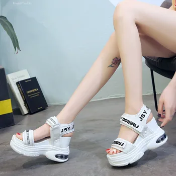 New Sosire 2020 Vara Sandale cu Platforma Femei 10 CM Pene Fund Gros Pantofi Casual Confortabil Alb Negru Sandale Adidasi