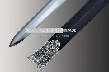 Mâna Forjare cu opt laturi lamă de oțel Ridicat de Mangan negru Abanos Lemn Saya Chineză Sabia Gata de Luptă Dublu Ascuțite Han Jian