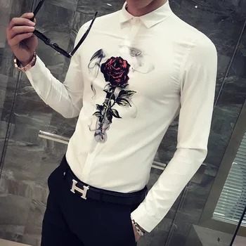 Barbati Tricou coreean Slim Fit 2018 Nou Digital Print Casual Barbati Sociale Tricouri Maneca Lunga Club de Noapte Partid Tricou Camisa Masculina