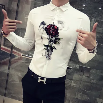 Barbati Tricou coreean Slim Fit 2018 Nou Digital Print Casual Barbati Sociale Tricouri Maneca Lunga Club de Noapte Partid Tricou Camisa Masculina