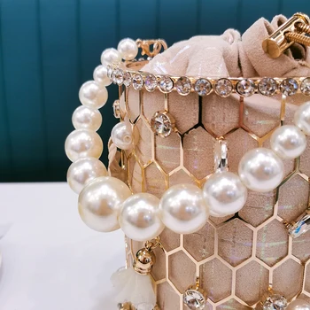 Flori Strasuri Metalice Geanta De Seara Femei Designer De Lux Diamante Aliaj Cușcă Perle Cina Pungă De Ambreiaj Doamnelor Geantă De Mână Chic