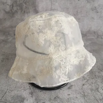Noi Dantelă de Moda Pălărie de Soare Flat top de Flori Găleată Pălării de Lumina greutate Capac Alb Negru Pălărie pentru Femei Rochie de Vara Acasa Pălărie