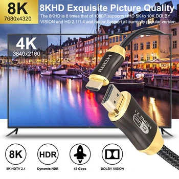 8K Cablu HDMI 4K 60Hz 120Hz HDMI 2.1 Cablu 48Gbps ARC HDR Video Cablu pentru Amplificator Apple TV HDTV PS4, PS5 Proiector Xiaomi Mi Box