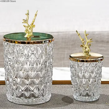 Nordic metal cap de cerb borcan de sticlă, decorațiuni interioare sticla de stocare relief sticla cristal bomboane borcan scobitoare cutie de articole de uz casnic
