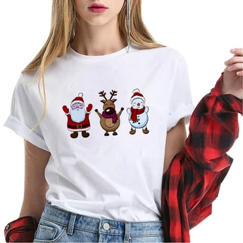 Alb Potrivit pentru Toate Anotimpurile Tricou Femei Top Drăguț Câine cu Pălărie de Crăciun Tricou Femei de Moda, Craciun Fericit Harajuku T-shirt