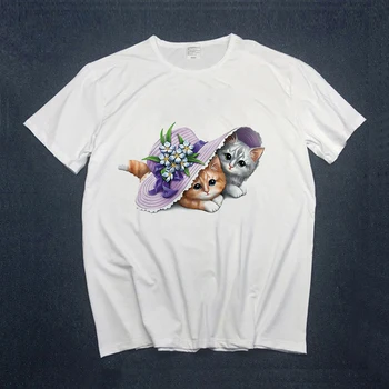 Dlrn Femei Desene animate Casual cu Maneci Scurte Acuarelă Arcul Pisica Doamnă tricouri Top T Shirt Doamnelor Femei Grafice de sex Feminin Tee T-Shirt