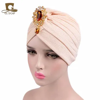 Turbanul musulman cu Pandantiv Femei Zi Seara Capac de Moda de Bumbac Uzură Cap Doamnelor Headwrap Bijuterii Accesorii de Par